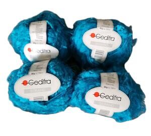 Gedifra Serano Yarn Lot 4 Teal Blue Eyelash Fuzzy Novelty Italy 50g 100m